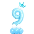 Palloncino numero 9 azzurro da 32 pollici con corona da principe e base per compleanno - Numero 9 Blu Perlato
