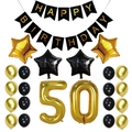 Deko-Set zum 50. Geburtstag mit goldenen Luftballons und Happy Birthday Banner - Schwarzes Schwalbenschwanz-Geburtstagsset (Goldene Zahlen)