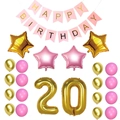Deko-Set zum 20. Geburtstag in Rosa und Gold mit Luftballons und Happy Birthday Banner - Rosa Schwalbenschwanz-Geburtstagsset (Goldene Zahlen)