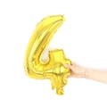 Golden number 4 foil balloon held by hand for birthday party decoration - 16" / Shiny Gold Number 4