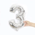 Glossy silver 16-inch number 3 aluminum foil balloon for birthday and party decoration - 16" / Silver Wave Shape