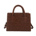 Trendy brown leopard print tote bag with round handles and adjustable gold metal strap - Brown