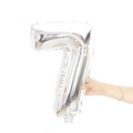 Handheld silver number 7 foil balloon with reflective mirror finish for birthday party decor - 16" / Silver Number 7