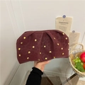 Pleated dark red clutch bag featuring leopard embossing and gold rivet accents - Red
