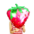 Large strawberry foil balloon with vibrant red color and green leaves for party decoration - Large Strawberry