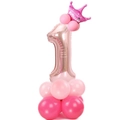 Rose gold number 1 balloon set with pink crown and latex balloons for girls 1st birthday - Rose Gold Number Guide 1
