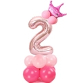 Pink rose gold number 2 balloon stand with crown for girl's birthday party decoration - Rose Gold Number Guide 2