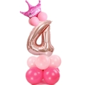 Palloncino numero 4 oro rosa con corona e base in lattice rosa per festa di compleanno - Guida Numero Oro Rosa 4