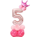 Colonna di palloncino numero 5 oro rosa da 32 pollici con corona rosa per compleanni - Guida Numero Oro Rosa 5