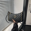 Retro shoulder bag featuring black and gray M-letter monogram print and golden metal logo - Black