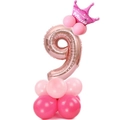 Palloncino numero 9 oro rosa con corona rosa e base in lattice per festa di compleanno - Guida Numero Oro Rosa 9