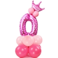 Set palloncini numero 0 rosa con corona e cuori per festa di compleanno bambina - Rosa Cuore Numero 0