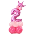 Colonna di palloncini rosa numero 2 con corona d'oro per festa di compleanno bambina - Rosa Cuore Numero 2