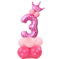 Colonna di palloncini rosa numero 3 con corona e cuori per festa di compleanno bimba - Rosa Cuore Numero 3