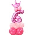 Palloncino numero 6 rosa con corona e base in lattice per decoro sesto compleanno - Rosa Cuore Numero 6