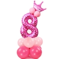 Colonna di palloncini rosa numero 8 con corona e cuori bianchi per compleanno bimba - Rosa Cuore Numero 8