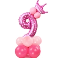 Palloncino numero 9 rosa da 32 pollici con corona da principessa per festa di compleanno - Rosa Cuore Numero 9