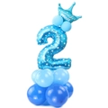 Torre di palloncini blu numero 2 con corona per decorazione festa di compleanno - Blu Stella Numero 2