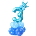 Colonna di palloncini blu 3 anni con numero 3 a stelle e corona da principe in cima - Blu Stella Numero 3