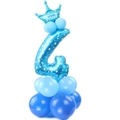 Colonna di palloncini blu numero 4 con motivi a stelle e corona da principe per compleanni - Blu Stella Numero 4