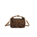 Modieuze crossbodytas met luipaardprint met bruine leren handvatten en gouden gespen - Bruin