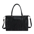 Large capacity black travel tote bag with textured finish and detachable shoulder strap - Black