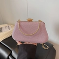 Elegante borsa da sera rosa glitterata con chiusura a corona dorata e catenella - Viola