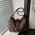 Retro leopard print tote bag with brown velvet texture and bronze metal buckles - Leopard Coffee
