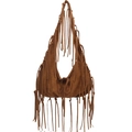 Sac hobo en daim caramel avec franges ethniques et un design incurvé spacieux - Marron