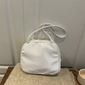 Minimalist glossy white shoulder bag with slim handles for commute and daily use - White