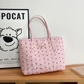 Borsa tote rosa a pieghe con stampe a fiocco nero e fibbia metallica dorata elegante - Rosa