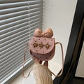 Mini sac bandoulière rose à pois pour filles avec fleurs en velours et grand nœud - Rose