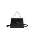 Elegant black flap crossbody bag with glossy crocodile texture and gold hardware - Black