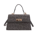 Borsa a tracolla leopardata grigia con chiusura dorata e tracolla regolabile - Grigio