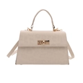Borsa a tracolla beige con goffratura leopardata, chiusura dorata e manico superiore - Bianco