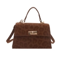 Borsa a mano da donna leopardata marrone con chiusura a rotazione dorata e tracolla - Marrone
