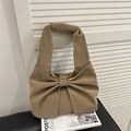 Bolso de mano caqui retro con lazo de cuero sintético plisado y diseño elegante - Caqui (Sin Colgante)