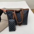 Blaue Tragetasche mit geometrischem Blumenmuster und passendem kleinen Beutel-Set - Schwarz