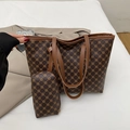 Braune Vintage-Einkaufstasche mit passendem Beutel Set und Kreuzmaserung Textur - Braun