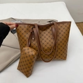 Braune Retro-Tragetasche mit geometrischem Druck und passender Tasche, 2-teilig - Braun