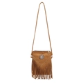 Borsa a tracolla marrone in finta pelle scamosciata con borchie e lunghe frange stile western - Marrone