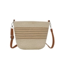 Sac seau tissé à rayures beige et marron avec bandoulière réglable marron - Blanc Cassé & Kaki Rayé