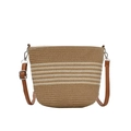 Sac seau tissé à rayures marron et beige avec bandoulière réglable en simili cuir - Kaki & Blanc Cassé Rayé