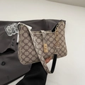 Borsa a tracolla retrò da donna con motivo a quadrifoglio e catena dorata - Cachi