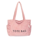 Rosafarbene Cord-Einkaufstasche mit Stickerei und praktischen Seitentaschen für Damen - Rosa