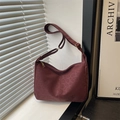 Burgundy leopard jacquard nylon hobo bag with adjustable strap and golden zipper - Red