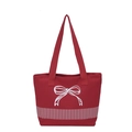 Minimalistische rote Segeltuch-Tasche mit weißem Schleifendruck und Streifendetails - Rot