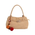 Sac fourre-tout en daim marron avec sangle décorative et pompons sur fond blanc pur - Khaki Avec Pendentif