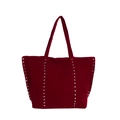 Burgundy suede tote bag with silver studs and spacious double handles for women - Red
