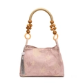 Pink floral canvas handbag with beaded handles and grey tassel for stylish daily commuting - Pink